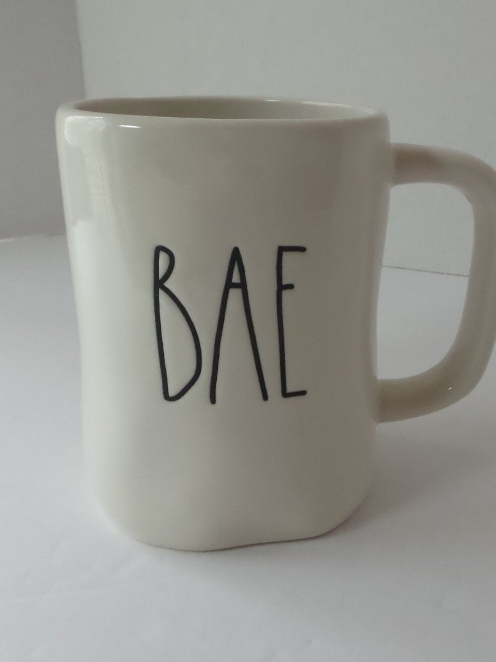 Rae Dunn White "BAE" Ceramic Mug with Black Lettering